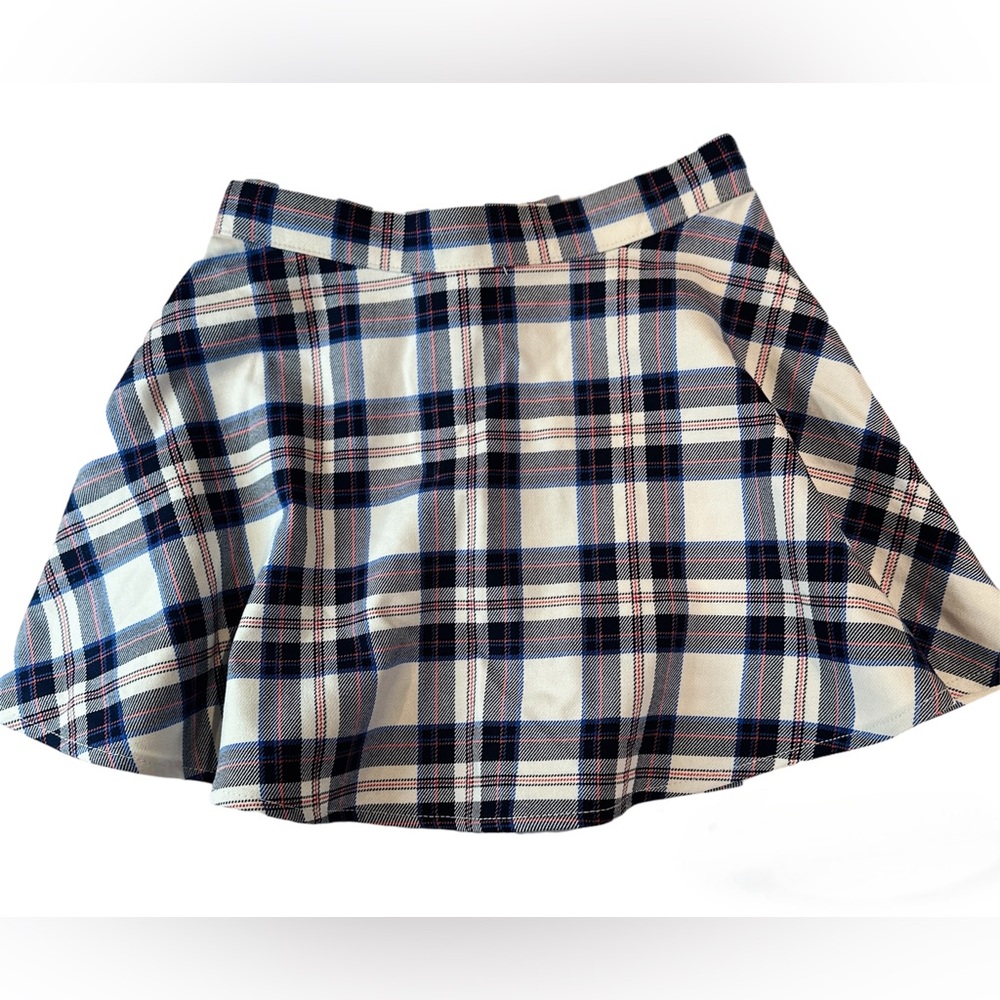 Girl’s H&M Preppy Blue and Red Plaid Adjustable Waist Skirt Size 6
